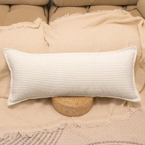 Corduroy Decor Lumbar Pillow Cover 14x36 inch, Trimmed Soft Cream Striped Pillow Covers Modern Farmhouse Cushion Case Home Decor for Sofa Living Room Couch Bed, Pack of 1 (Cover ONLY) (36" x 14" (Pack of 1))