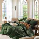MooMee Bedding Duvet Cover Set 100% Washed Cotton Linen Like Textured Breathable Durable Soft Comfy (Solid Forest Green, Palatial King/Oversized King 120"x98")