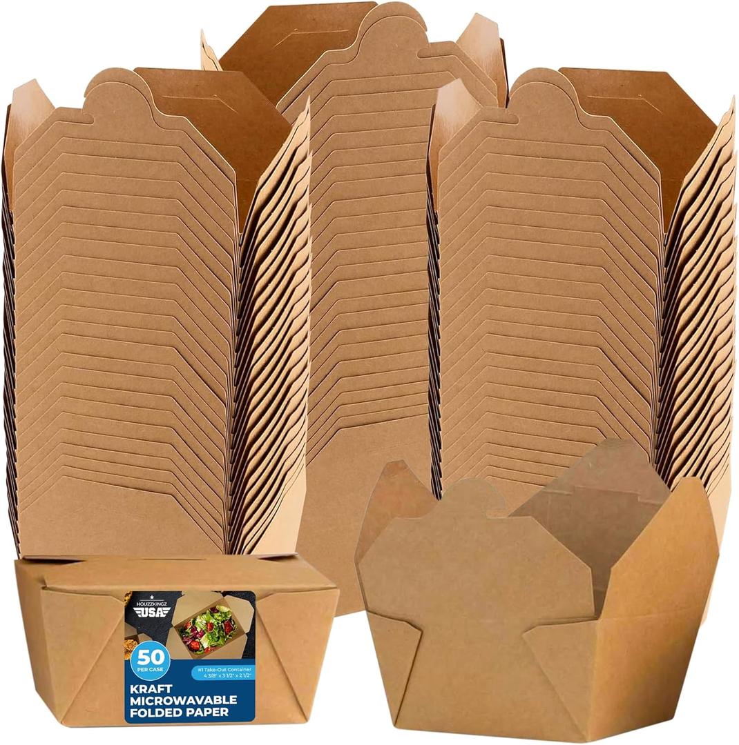 Paper To Go Boxes for Food [50 Pack - 30 Oz], Cardboard Take Out Food Containers Boxes | Kraft Fold Takeout Small Disposable Lunch Box Packaging, Chinese Take Home Away Containers Catering Deliveries