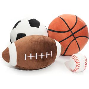 WEIGEDU Full Size Plush Sports Balls Set  4-Piece Soft Toy Balls for Kids and Toddlers, Includes Football, Basketball, Soccer Ball & Baseball  Indoor Play, Nursery Dcor, Gift for Boys and Girls