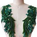 wtbv.n Handsewing rhinestones beads lace applique for dress clothing accessories trim patches one pair (deepgreen)