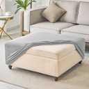 ANWUCHEN Ottoman Cover - Stretch Knitted Jacquard Square Slipcover - Soft Thick Storage Foot Stool Cover X-Large Light Gray