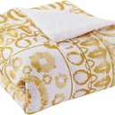 Indigo Ink 3-Piece Queen/Full Size Comforter Set | Soft Comforter & Matching Shams | Anti-Fade & Wrinkle | Boho Bedroom Decor | Soft, Durable, Breathable | Dorm Essential | Panther Collection, White