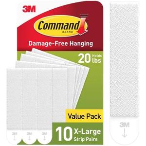 Command 20 lb XL Heavyweight Picture Hanging Strips 9 Pairs (20 Command Strips), Damage-Free Hanging Picture Hangers, Heavy Duty Wall Hanger for Home Decor, White Adhesive