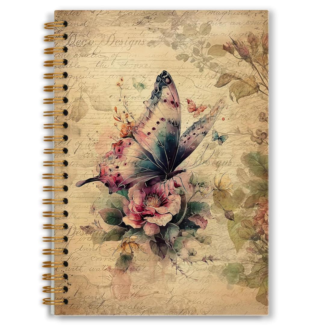 Foritho Vintage Butterfly Notebook, Floral Butterfly Journal Gifts for Women Teen Girls, Retro Cottagecore Botanical Insect Journal for School Work, Spiral Notebook 5.5x8.3 Inch
