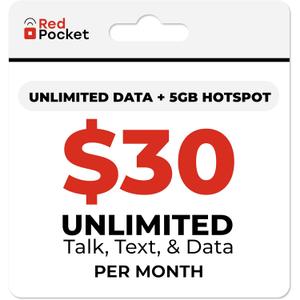 Unlimited Data + 5GB Hotspot from RedPocket Mobile. Free SIM Card for AT&T-Compatible Phone. Unlimited Data, Talk, & Text