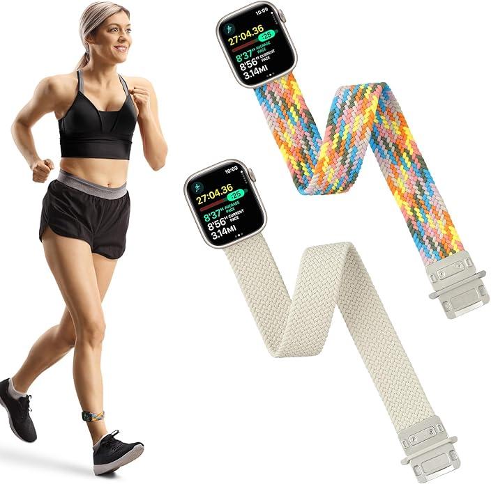 Ankle Stretchy Loop Band Compatible with Apple Watch 42mm 41mm 40mm 38mm for Women and men, Adjustable Magnetic Braided Armband for iWatch Ultra SE Series 9/8/7/6/5/4/3/2/1