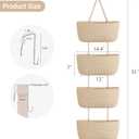 Dahey Over The Door Hanging Basket 4-Tier Woven Boho Wall Mounted Storage Organizer with Hooks for Bedroom Nursery Bathroom Apartments Dorm Pantry Decor, Jute