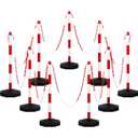 9 Packs Traffic Delineator Post Cone with Base, Traffic Cones Safety Cones Caution Cones Plastic Stanchion Chain Safety Barriers with 6.6 Feet Link Chain and S Hooks for Parking Lot (Red)