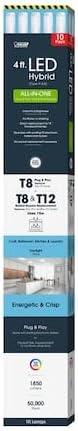 Feit T4815/850/AB/LED/10 4 Foot T8/T12 Plug-&-Play/Ballast Bypass LED Hybrid, Type A/Type B All-in-One, 10-Pack