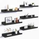 upsimples Floating Shelves for Wall, Wall Shelves for Decor Storage Set of 6, Wall Mounted Wood Shelves for Bedroom, Living Room, Bathroom, Kitchen, Picture Ledge Shelves, Black (15.7in)
