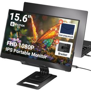 Portable Monitor, Ultra Slim 15.6 Inch FHD IPS Laptop Screen Extender with Adjustable Stand, USB C Compatible, Ideal for Travel and Office