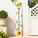 Vertical Wooden Sunflower Welcome Porch Sign,Rustic Summer Porch Standing Sign,Decorative Plaques for Front Door,Farmhouse Style Outdoor Welcome Decoration-47.2"H.