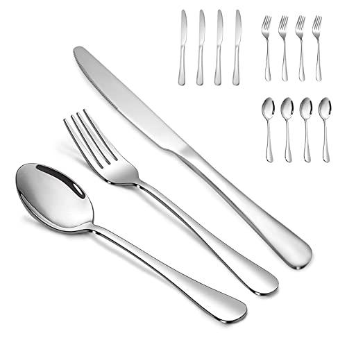 Silverware Set,SANTUO Stainless Steel Knives Spoon Forks Set for Home, Kitchen and Restaurant, Mirror Polished& Dishwasher Safe (20pcs-Silverware set)