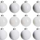White Glass Christmas Ornaments for Tree, Matte, Shiny, Clear Ball Ornaments, 12 Pcs Ivory Xmas Balls for Home Decoration, Thanksgiving, Party, DIY Gift (Set of 12-2.36inch)