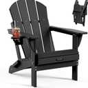 MUCHENGHY Folding Adirondack Chairs Patio Chairs Outdoor Adirondack Chair Weather Resistant Chair for Patio, Outside, Deck, Backyard, Fire Pit Chair, Campfire Chairs (Black)