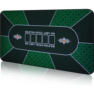 CONTINUE Upgraded Waterproof Poker Mat for 6 Players - Texas Hold'em & Blackjack - Anti-Slip Rubber Table Top Layout with Carrying Bag (47 x 24) (Dark Green)