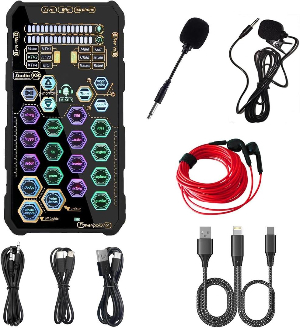 Small Handheld Sound Card Set for Podacsting, Broadcasting, Living, Singing, Recording, Gaming with Families, Friends, Gift,YouTube, TikTok