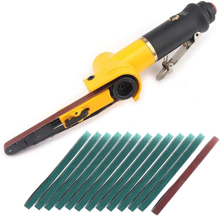 3/8" Pneumatic Belt Sander Set - 14pcs Belts, Grit 60/80/120, Mini Air Belt Grinder for Aluminium, Iron, Steel Metal Polishing
