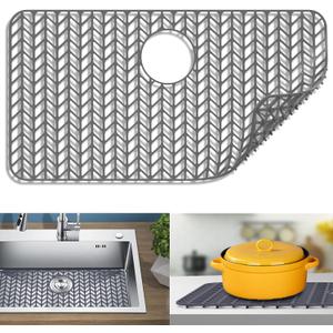 Sink Protectors for Kitchen Sink 12" 13" 16" 18" 19" 24" 26" 28" 29" Silicone Sink mat| Silicone Kitchen Sink Mat Grid for Bottom of Farmhouse Stainless Steel(28.4"x 15.2"Gray)