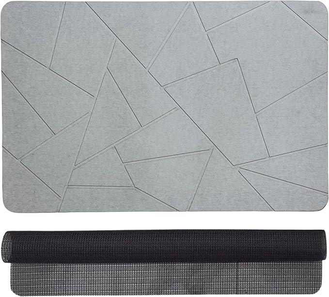 Stone Bath Mat - Grey Non-Slip Super Absorbent Diatomite Stone Bath Mats for Bathroom, Easy to Clean Diatomaceous Earth Mat (24×16In) Alfombra De Piedra para Baño, Diatomaceous Bath Mat