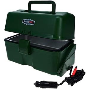 RoadPro RPLBSTOVET2 Electric Lunch Box Oven for Truck Portable Food Warmer Heated Lunch Box for Adults 12v Car Stove Van Life Travel or Construction – Deluxe, Hunter Green, 1 Quart