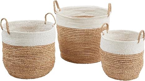Raffia Duo-Tone Woven Basket (Set of 3)