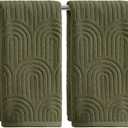 Artoid Mode 2 Pcs Olive Green 3D Arched Stripes Jacquard Hand Towels for Bathroom, 100% Cotton Soft Absorbent Bathroom Decor Towels, 13.7 x 29.5 Inch
