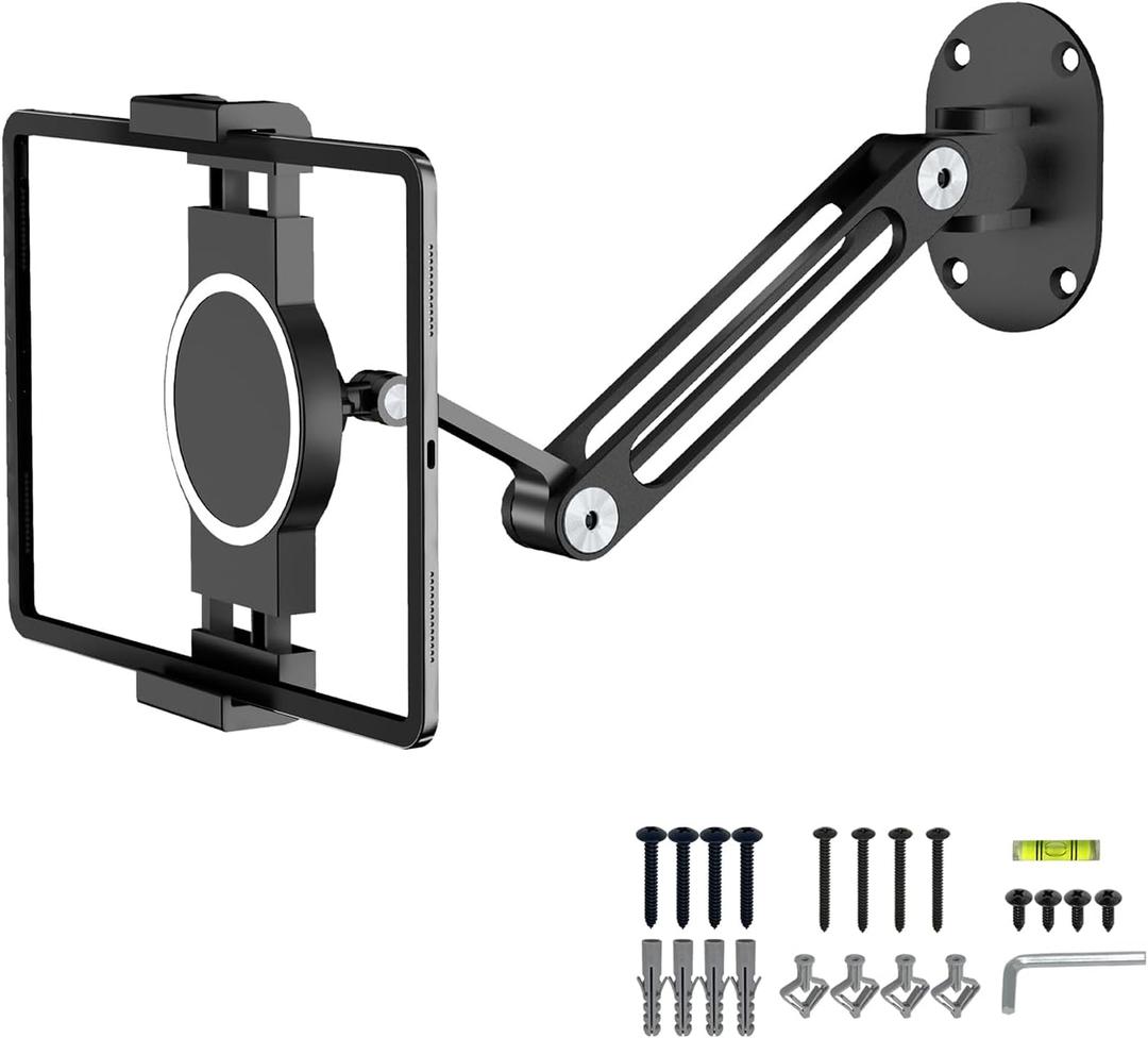 Tablet Wall Mount,Swivel & Tilt,Aluminium iPad Wall Mount,360Rotation Base,Adjustable and Foldable for 4.7-13 Inch Phones and Tablets,VC-Z1218(1 Packs,Black)