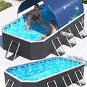StarOcean Foldable Pool with Canopy, Non Inflatable Pool, Large Foldable Swimming Pool for Adult Portable Pool, Large Collapsible Kid Pool with Shade, Folding Kid Pool for Backyard, 90x50x20 in-Dark Blue