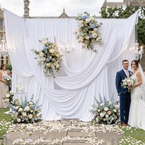 50FTx12FT White Wrinkle-Free Wedding Backdrop Curtain -Silky Washable White Polyester Drapes for Baby Showers, Birthday Parties, Photography, and Wedding Receptions-10 Panels 5FTx12FT