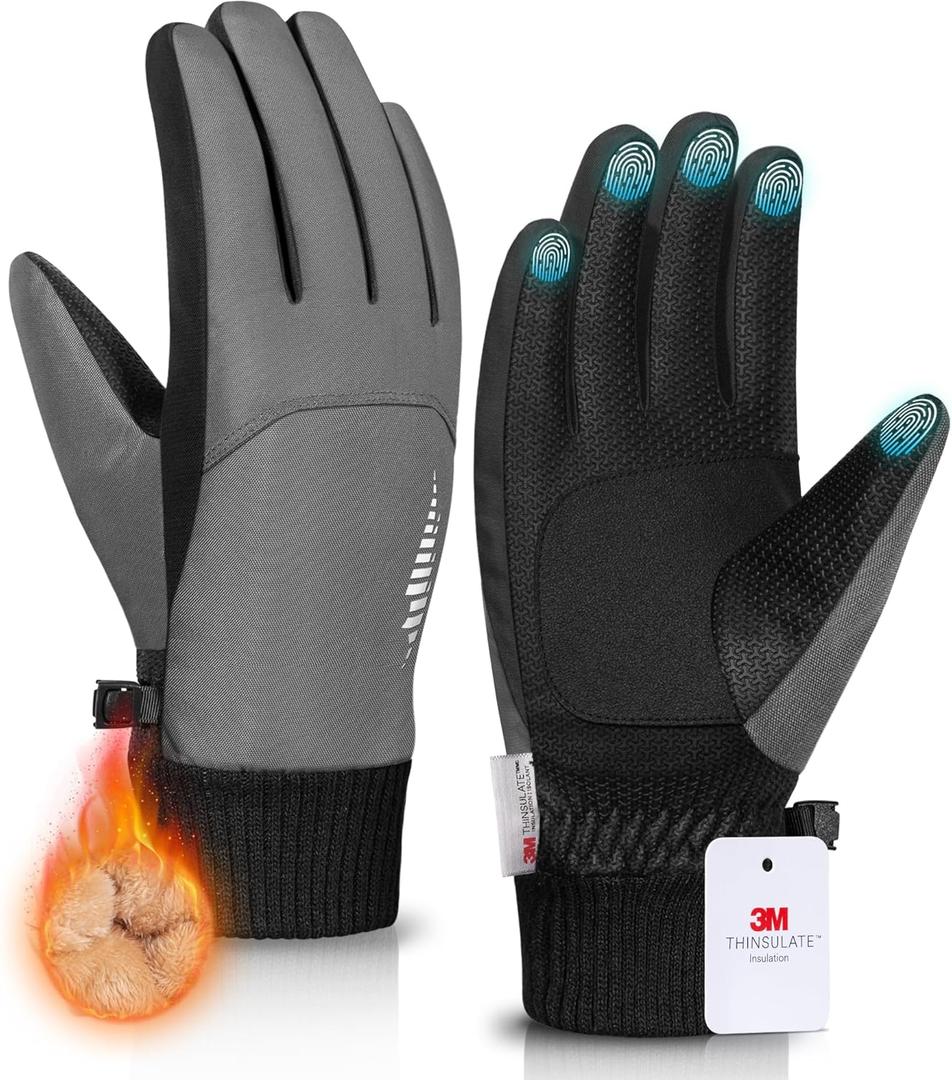 rivmount Snow Winter Gloves made with Waterproof/Touchscreen/Thermal Warm for Cold Weather Running, Cycling, Ski, Women Men (Large, Gray)