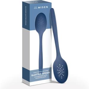 Misen Silicone Slotted Spoon - Dishwasher Safe, Professional-Grade Perforated Spoon - Comfortable Grip, Nonstick Safe, Heat Safe - Perfect for Stirring & Serving - Blue