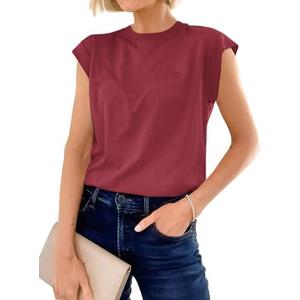 Cicy Bell Womens Cap Sleeve Cotton Tank Tops Summer Casual Loose Fit T Shirts Crew Neck Basic Tee, Size: M