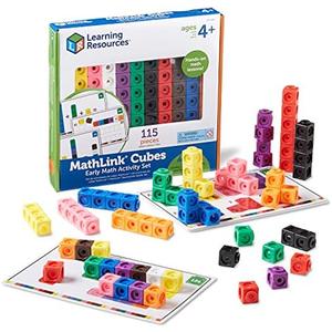 Learning Resources MathLink Cubes Early Math Activity Set - 115 Pieces, Ages 4+ Kindergarten STEM Activities, Math Cubes Activity Set and Games for Kids, Mathlink Cubes Activity Set