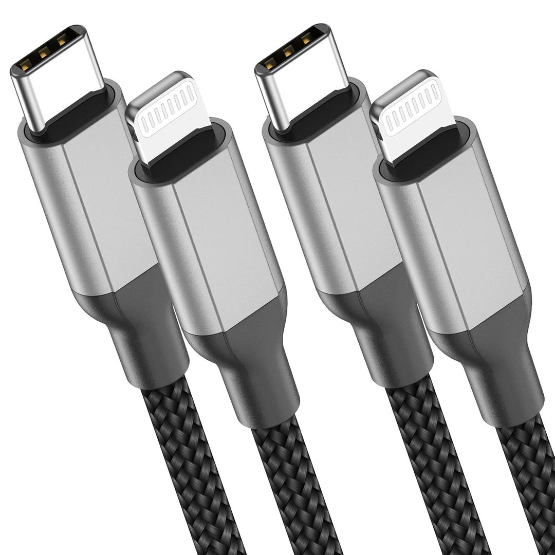 2ft USB C to Lightning Cable 2Pack,[Apple MFi Certified] Power Delivery USB C iPhone Charger Fast Charging, 2 foot Nylon Braided Type C to Lightning Cord for iPhone 14 13 12 11 Pro Max XR XS 8 SE iPad (Black)