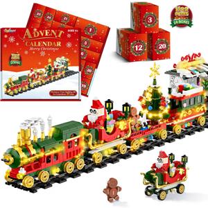 Advent Calendar 2025 Kid & Adult, 1122 Pieces Christmas Train Building Kit with Led Light, 24 Days Christmas Countdown Train Building Blocks Toy Set, Ideal Xmas Gift for Teen Boy