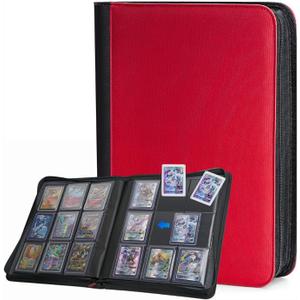 PREZA Toploader Binder  Holds 216 Top Loaders  9 Pocket Trading Card Storage Trading Card Binder for Storage (Red)