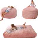 MAXYOYO Giant Bean Bag Chair Bed, Convertible Beanbag Folds from Lazy Chair to Floor Mattress Bed, Big Sofa Bed, High-Density Foam Filling, Machine Washable (Queen, Pink)