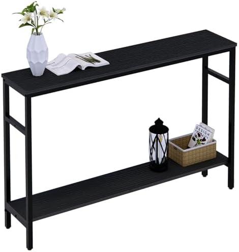 Timberer Narrow Console Table, 47 Inch Sofa Table with Adjustable Shelf, 2-Tier Long Skinny Table for Hallway, Entryway, Living Room, Foyer, Black