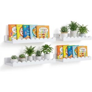 LinTimes Floating Shelve, Set of 4 Wall Display Shelf White Shelves - Natural Wood Floating Shelves for Kids Room, Nursery Book Shelve for Toddles, Wall Organizer with 7.94 Lbs Capacity
