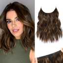 REECHO Invisible Wire Hair Extensions with Thinner Softer Lace Weft (Chocolate Brown with Golden Highlights, 12 Inch (Pack of 1))
