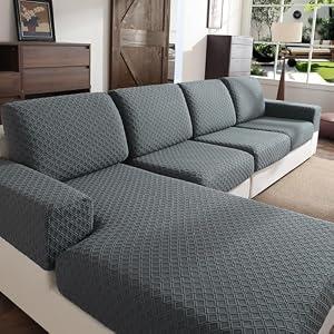 OHSIO Couch Cover, Stretch Sofa Cover, Soft Seat Cushion Covers Washable, Sectional L Shape Sofa Slipcover, Wear Stain Resistant Pet Friendly Furniture Protector for Home(1 Seat Cover S, Dark Gray)