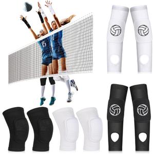 8 Pcs Volleyball Arm Sleeves and Knee Pads for Women Soft Breathable Dance Knee Gear Protector Passing Sleeves with Pads and Thumb Hole for Volleyball Dance