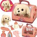 TEUVO Pet Care Play Set Robot Dog Toys for Kids 12Pcs Puppy Dog Toy Pet Walk Grooming Vet Toys Set with Interactive Electric Dog Plush & Cage Pretend Play Gifts for Girls Toddlers 3 4 5 6 7 8 Year Old