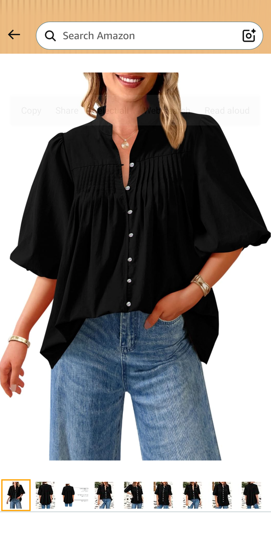 PRETTYGARDEN Women's 2026 Summer Short Lantern Sleeve Tops Loose Fit Button Down Shirt Pleated V Neck Blouses Trendy Clothes M