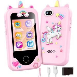 Kids Phone Toy Gift for Girls 3 4 5 6 7 8 Years Old, Toddler Smart Phone Learning Toys - Pretend Play Phones with Educational Games, MP3 Music Player, Birthday Gifts for Boys Age 3-8 (Pink)