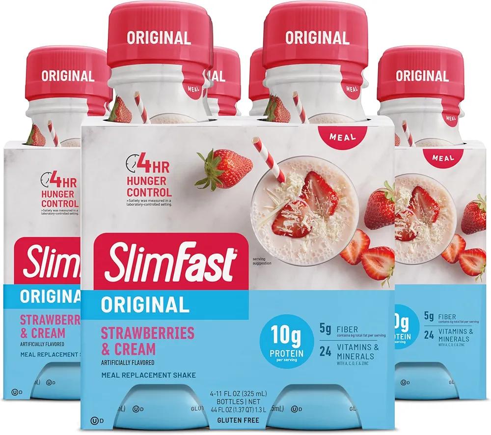 SlimFast Meal Replacement Shake, Original Strawberries & Cream, 10g of Ready to Drink Protein for Weight Loss, 11 Fl. Oz Bottle, 4 Count (Pack of 3) (Packaging May Vary)Best By 11/21/2025 SlimFast Meal Replacement Shake, Original Strawberries & Cream, 10g of Ready to Drink Protein for Weight Loss, 11 Fl. Oz Bottle, 4 Count (Pack of 3) (Packaging May Vary)Best By 11/21/2025