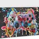 HOMEOART Game Room Decor Gaming Art Boys Game Room Wall Decor Gamepad Graffiti Painting Framed Canvas Print Gamer Play Room Decor Framed Ready to Hang (Charcoal Grey)