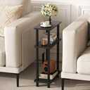 Small Narrow Side Table, 3-Tier Skinny End Table with Storage Shelf, Slim Nightstand Bedside Table for Small Spaces, Living Room, Bderoom, Black